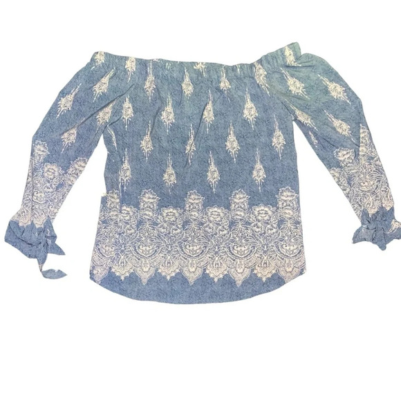Sweet Wanderer Tops - Sweet Wanderer Denim Chambray Style Off Shoulder Top Blouse Sz M